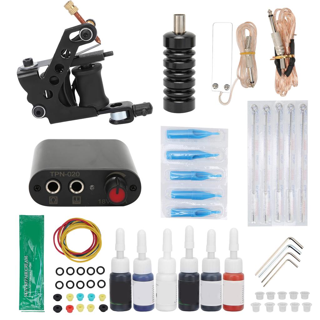 Complete Tattoo Kit Tattoo Coil Machine Set Tattoo Power Supply Tattoo Accessories 90‑265VUS Plug