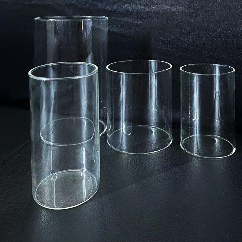 Windproof Cylindrical Glass Candle Holder - Transparent, High-Temperature Resistant, Explosion-Proof for Outdoor and Home Use.