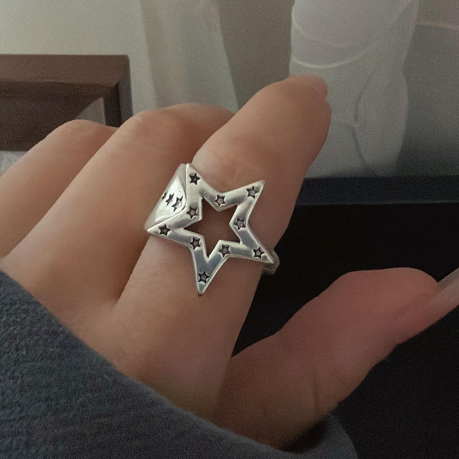

925 Sterling Silver Rings for Women Couple Minimalist Handmade Simple Round Star Shape Ring Fine Jewelry Gift Prevent Allergy resizable