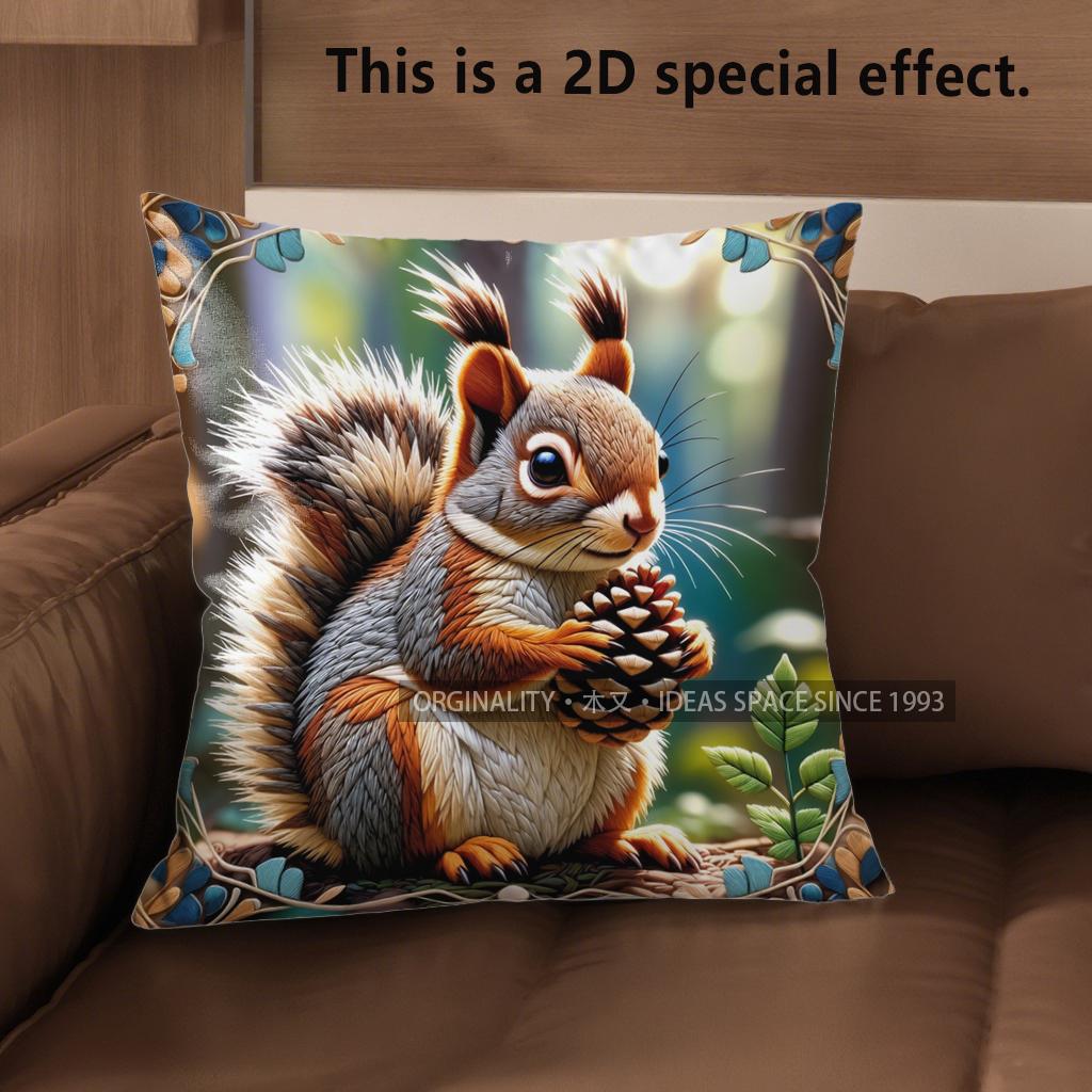 2D Cute Squirrels With Cones Decorative Pillow Covers Pattern Cushion Cover Suitable For Sofa Bedroom Car Pillow Cover