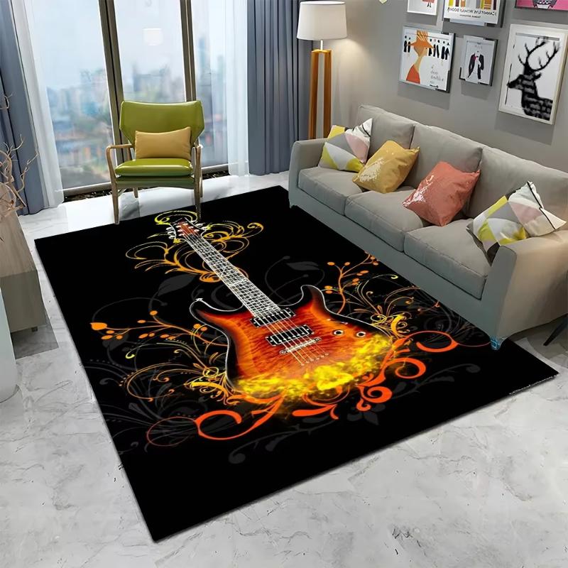 Rock Music Guitar Rug Living Room Bedroom Sofa Decor Classic Electric Carpet Teen Room Anti-slip Floor Mat Non Slip Doormat