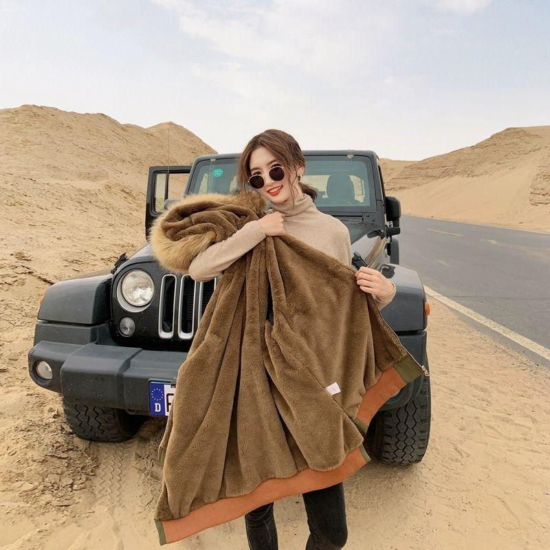 Women's Workwear Parka Cotton Coat Winter Thickened Fleece Lined Long Jacket