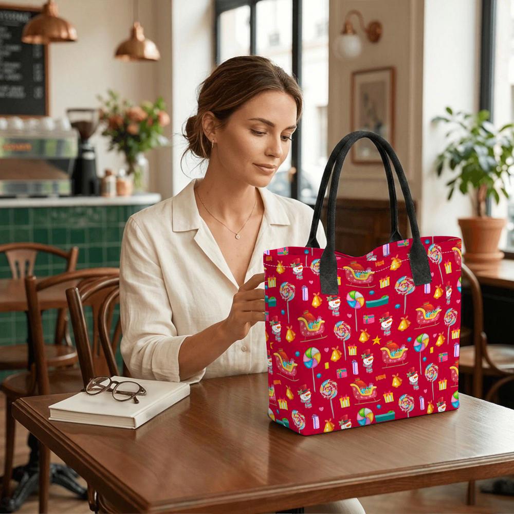 Christmas Pattern Casual Tote Bag Large Capacity Daily Handbag for Holiday Shopping Outdoor Use