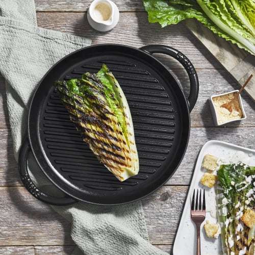 Staub Pure Grill Round Black 26cm Grill & Frying Pan, Double-Handled, Cast Iron, Enamel, Induction Compatible [Official Japanese Product] 40509-377