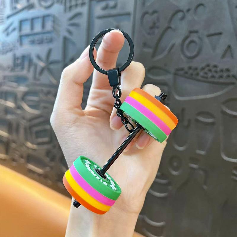 Creative Mini Fitness Barbell Model Keychain Pendant Couple Car Bag Key Chain Sports Decoration Pendant Cute Keychain Gift