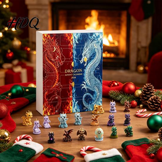 Desktop Ornament Set Dragon Advent Calendar 2D Christmas Countdown Box with Daily Surprise Gift Acrylic Pendants Festive Tree Hanging Decor Holiday
