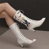 Fashion 2025 New Halloween Cosplay Boots Women Embroidery Witch Shoes Lace-up Kitten Heels Vintage Victorian Boots Party Woman