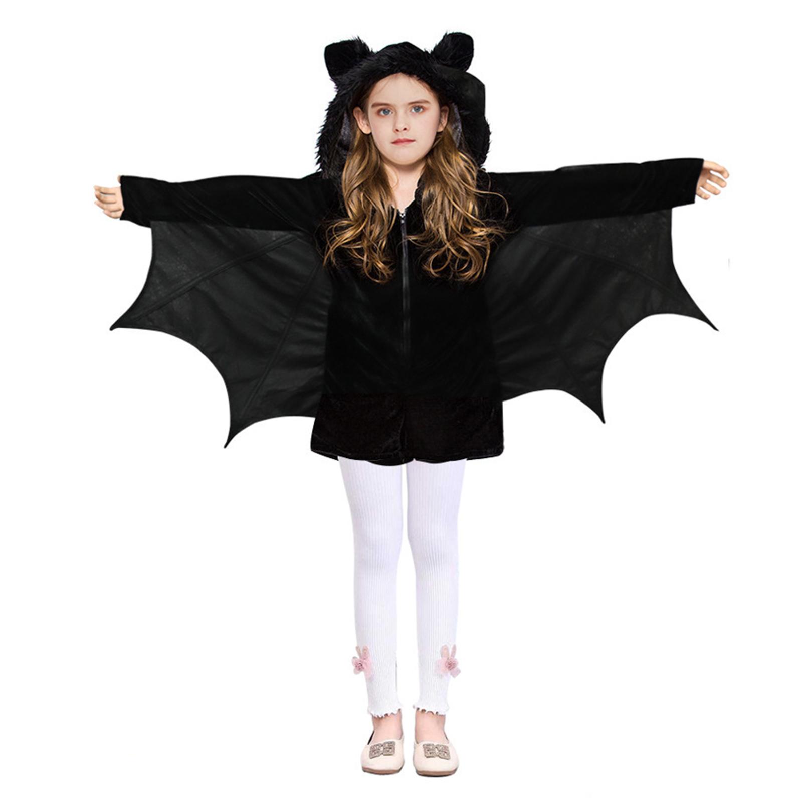 Kids Unisex Vampire Bat Costume,Hoodie Romper Jumpsuit Gloves Pant Halloween Cosplay Costume Set Bat Fancy Dress Costume Children 130