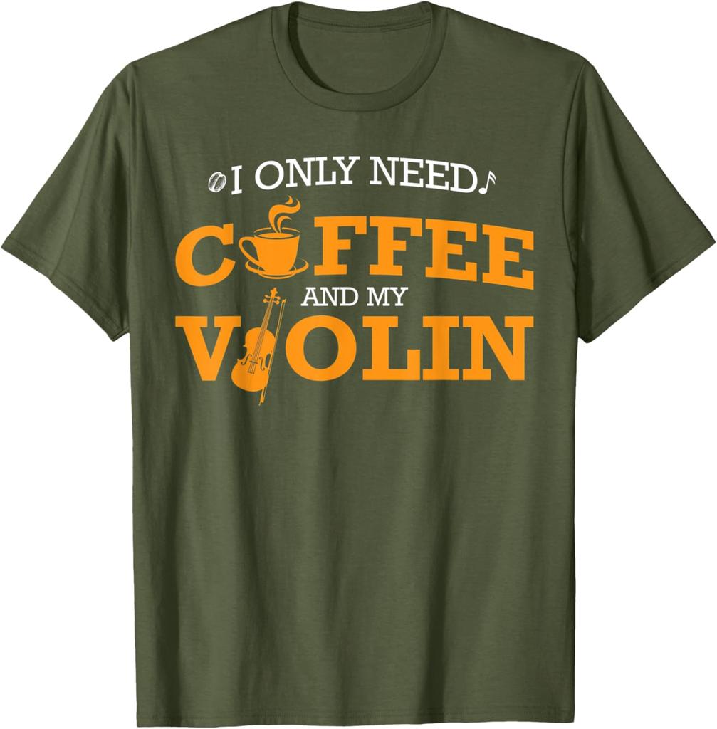 Violin Coffee Lover Funny Musician Gift Graphic Tee Casual Short Sleeve TShirt