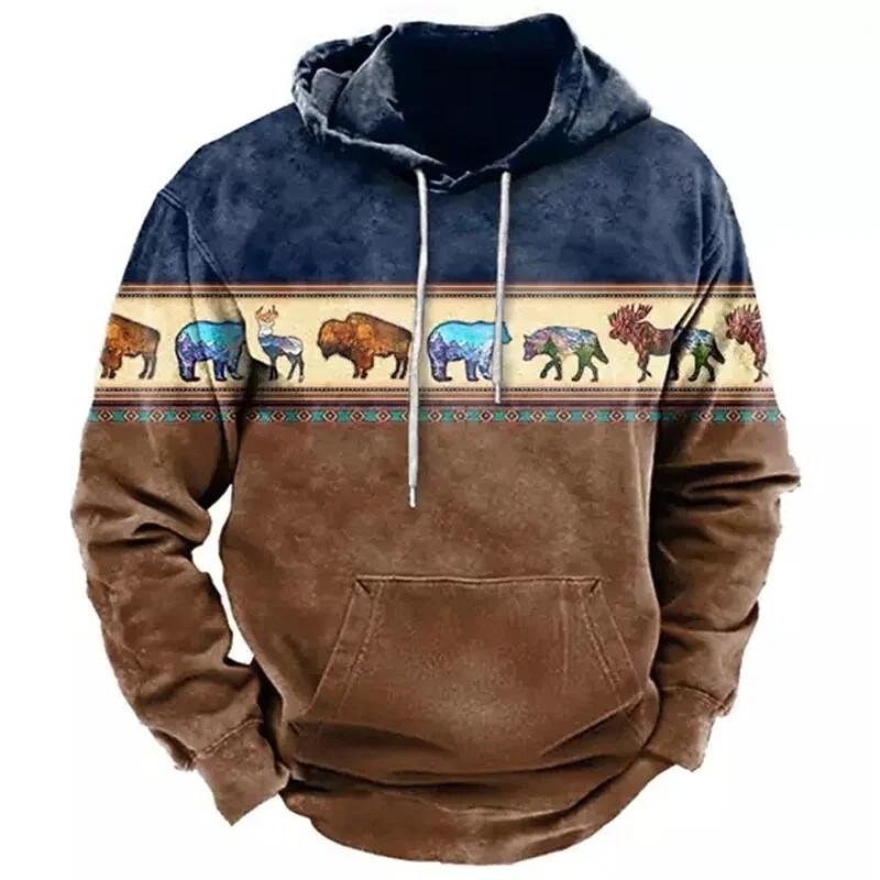 Winter Men's Hoodie Sweatshirt Harajuku Ethnic Wind Graphics Retro Clothes Pullover Shirt Casual Street Loose Casual Hoodie