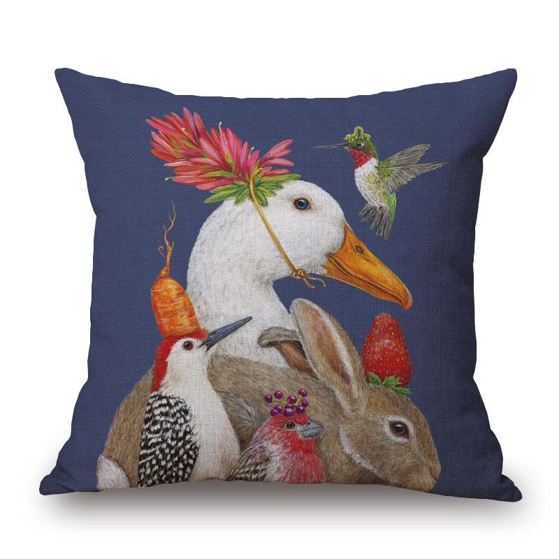 Decorative Cushion Covers Squirrel Bird Bear Fox Animals Pillow Case Modern Decor Flower Pillowcase For Sofa 45X45Cm