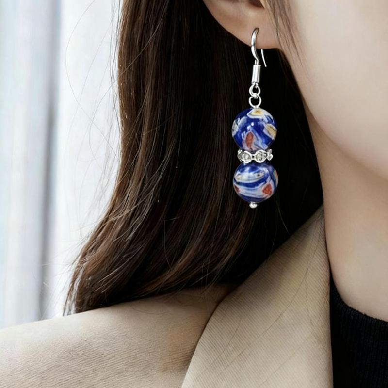 

Унікальні сережки-підвіски зі скла з райдужною смужкою синій