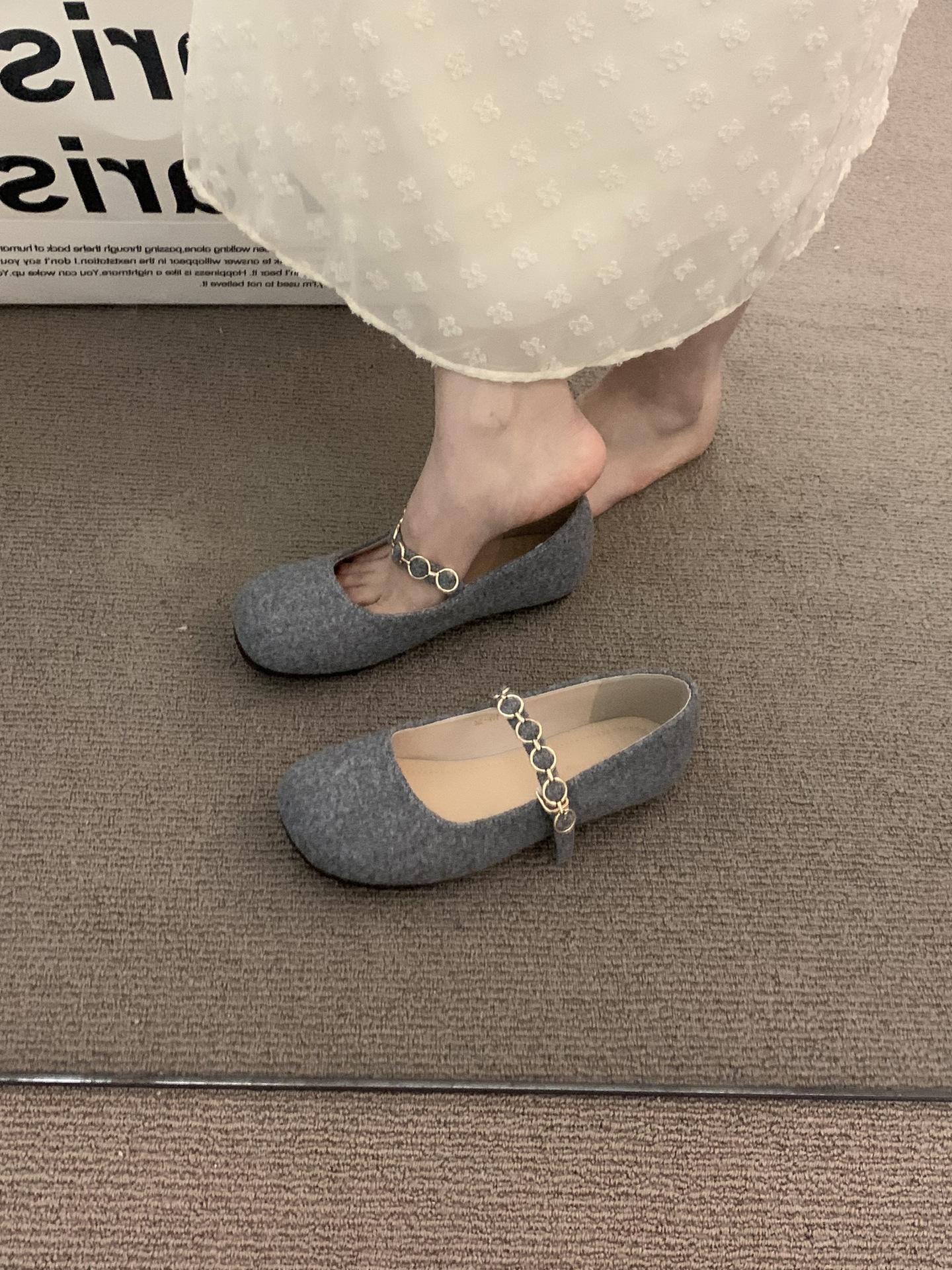 

Французские туфли-лодочки с круглым носком, телесного абрикосового цвета, из шерстяной ткани, нежные вечерние туфли, женская обувь 2025 весна, с юбкой, туфли Мэри Джейн 39 серый