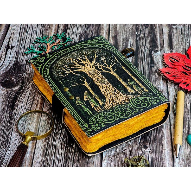 Kožený zápisník Strom života - Zápisníky z pravé kůže pro ženy - Krásný zápisník na skicák, cestovní kniha, prázná kniha kouzel