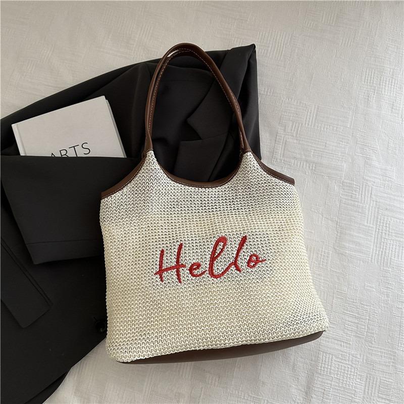 Alphabet woven straw personalized large capacity hollow holiday wind beach shoulder tote bag