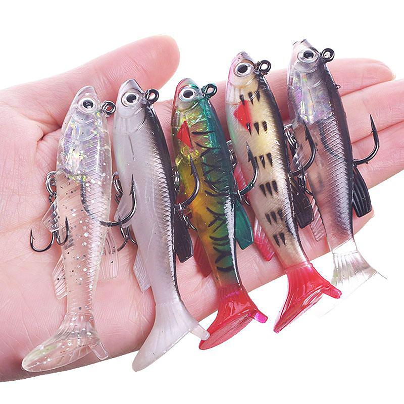 T-Tail Soft Bait Package Lead Bait Fake Bait Set 7.5Cm/12G Fishing Cocked Mouth Bass Bionic Double Hook Road Sub-Bait