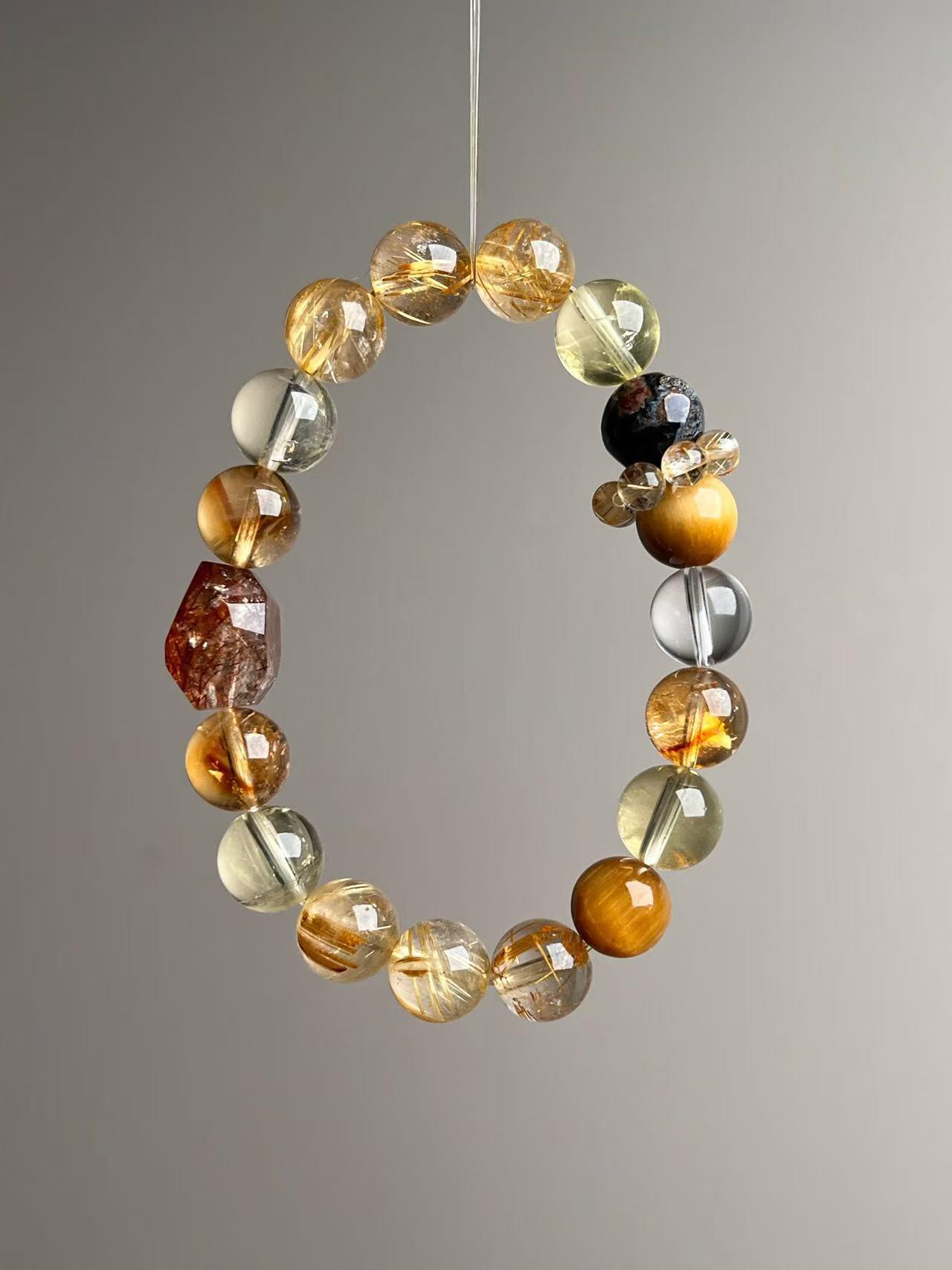 

High-End Titanium Rutilated Quartz & White Crystal Ghost Inclusion Bracelet - Luxurious Fashion Design