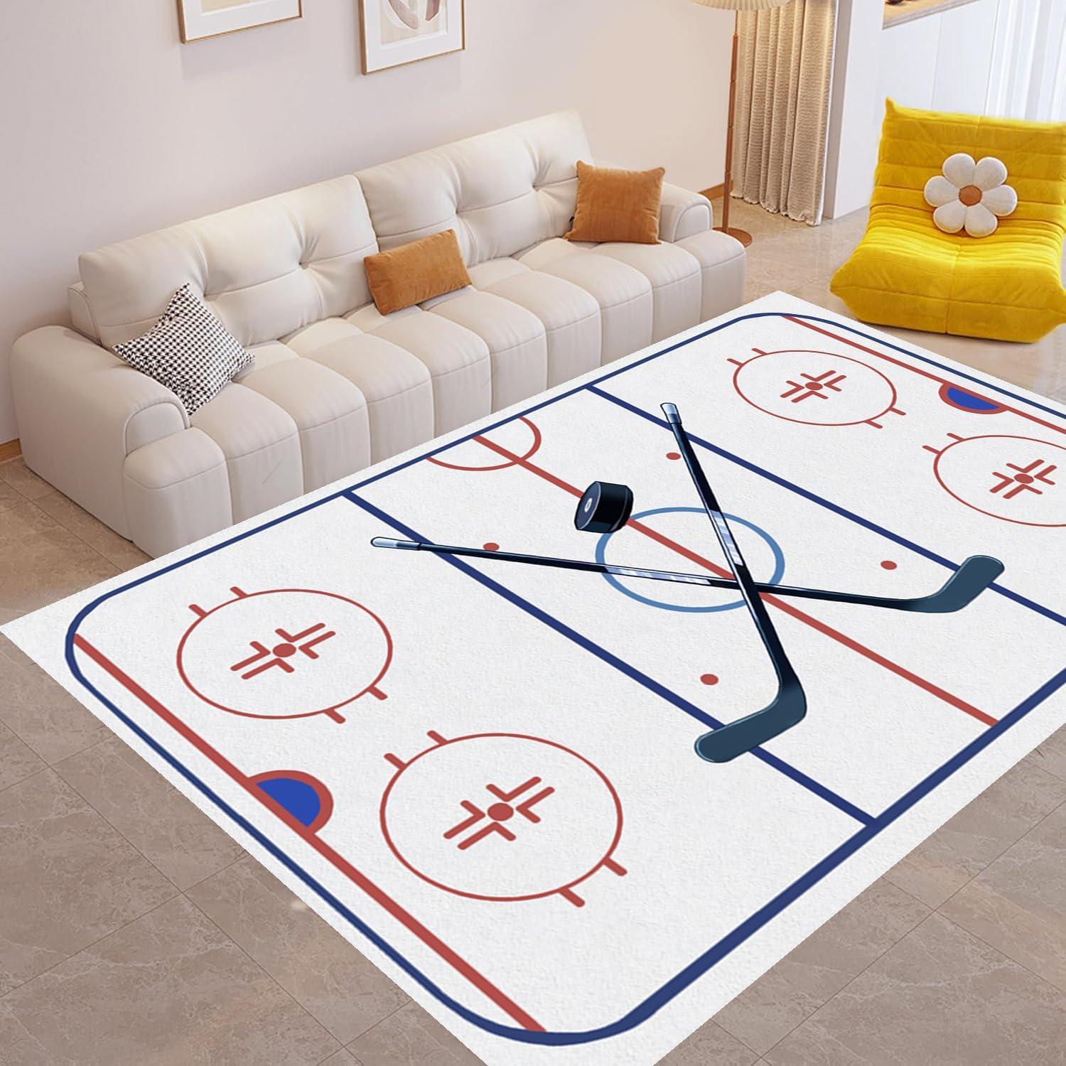 

Ice Hockey Printed Area Rug American Ice Hockey Sport Carpet Winter Sport Game Rugs Non-Slip Floor Mat for Living Room Bedroom 40cm x 60cm