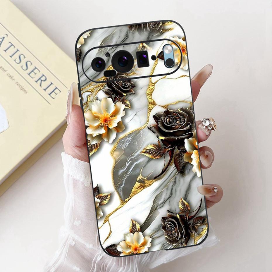 Beautiful Floral Painting Phone Case For Google Pixel 9 Pro 9A Black Silicone Soft Cover For Google Pixel9 9A 9Pro Cases Bumpers