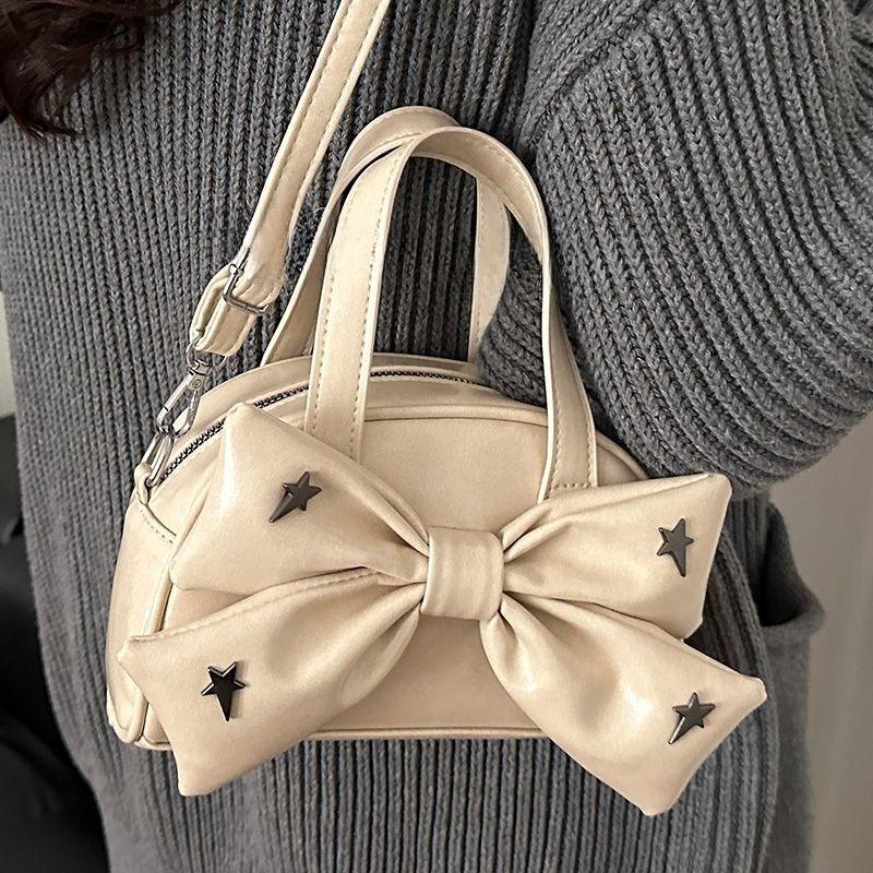 Metallic Stars Cute Bow PU Leather Large Capacity Handbag Shoulder Bag Crossbody Bags Phe Wallet Storage Bag Woman Bag Purse