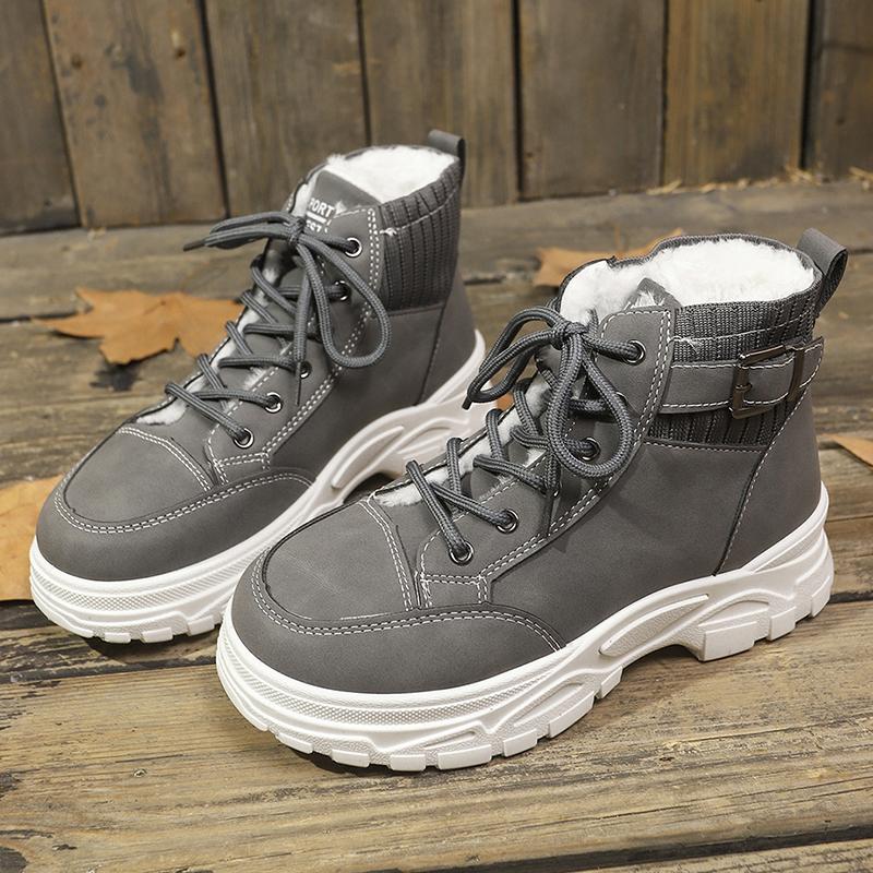 

Lucyever Короткие кеды на толстой платформе для женщин, размер плюс 45, ботильоны на толстой подошве, женские, со шнуровкой, с хлопковой подкладкой 45 серый