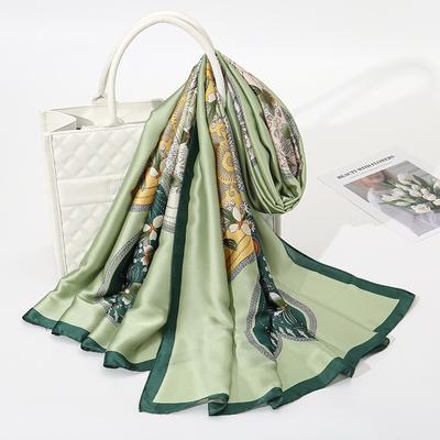 Simple Four-leaf Clover Plant Floral Silk Scarf Simulation Silk Liqin Satin Long Silk Scarf Ladies Outwear Shawl