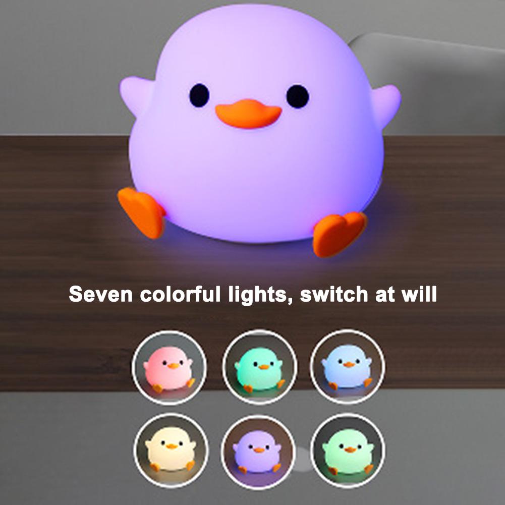 Silicone Duck Pat Night Light Simple Touch Lamp Eye Caring Atmosphere Light 7 Light Colors Cute Nursery Nightlight for Kids Room