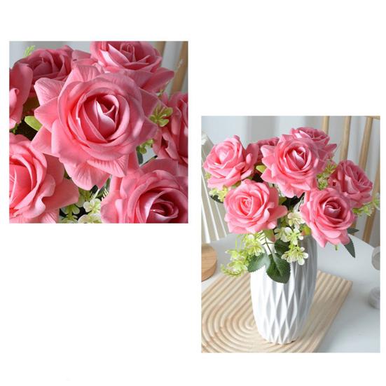 7-Head Artificial Rose Realistic Fake Flower Bouquet Home Office Wedding Party Indoor Outdoor Faux Bloom Table Centerpiece Decoration