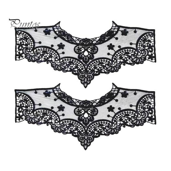 

2 шт. вышитый воротник кружевная отделка аппликация женский ажурный вырез для DIY швейные принадлежности свадебное платье аксессуар костюм на Хэллоуин 2pcs чёрный
