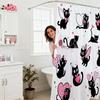 Valentine Cat Cute Hearts Shower Curtain, Romantic White Black Art Bathroom Decor with Hooks