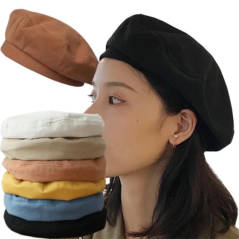 Cotton Women Berets Winter Hats Vintage French Plaid Top Military Cap Painter Hat Autumn Street Girls Octagonal Beret Caps