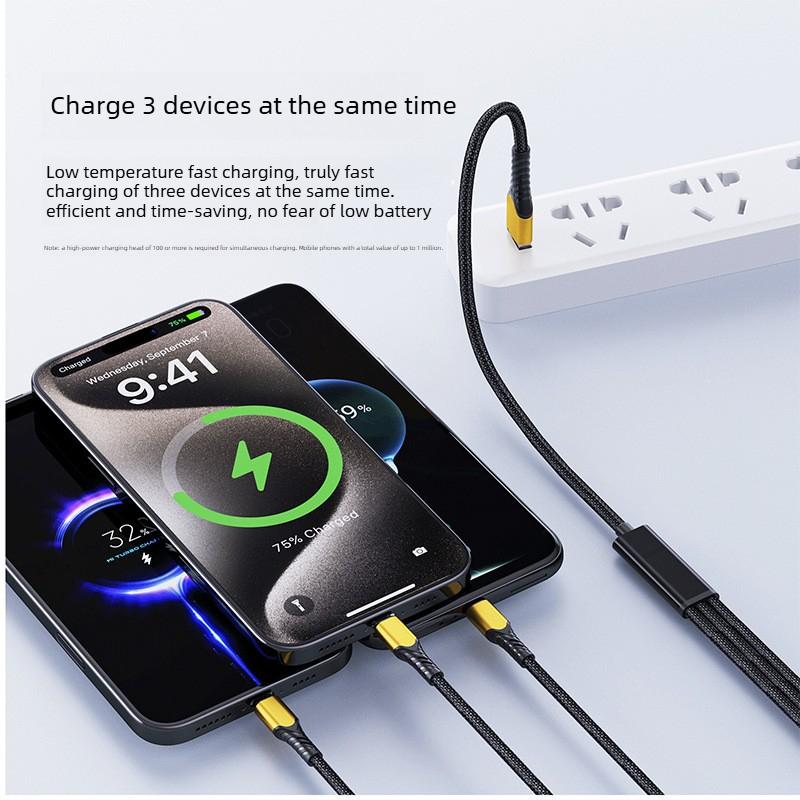 100W 3 in 1 USB Type C Cable USBA/ USBC To 3 Type C Fast Charging Cable Spliter Cord for iPhone17 Samsung Xiaomi Huawei