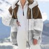 2023 Autumn And Winter Warm Plush Patchwork Chain Pocket Hooded Loose Jacket Women