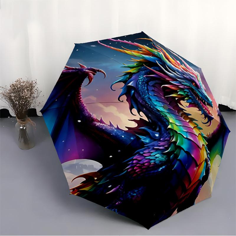 1pc Dragon Fantasy Automatic Folding Umbrella, Sturdy And Durable Automatic Folding Umbrella with 8 Ribs, Convenient for Outdoor Use189