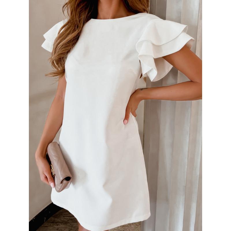GMXIA Moda Donna Estate Primavera Colore Unico Stampa Scollo Rotondo Manica Corta Abiti Casual