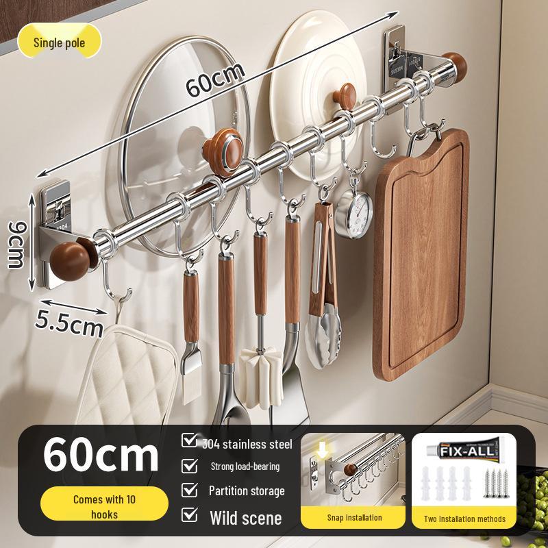 Wall-Mounted Multi-Functional Kitchen Rack: Knife Holder, Pot, Spatula & Spoon Storage, Punch-Free Installation