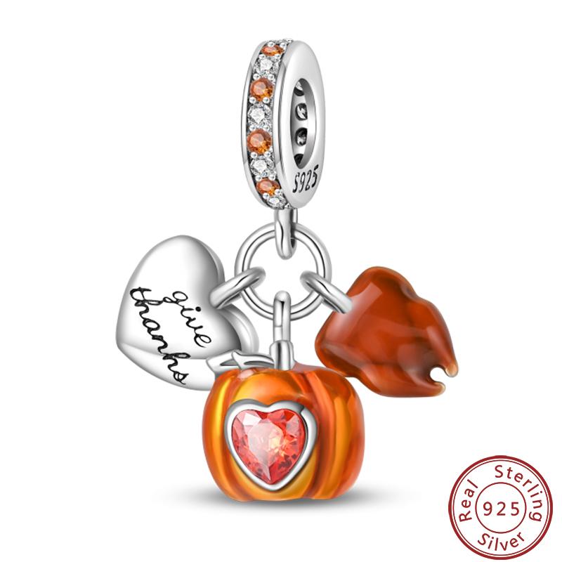Copper Romantic Autumn Charms Beads Pumpkin Maple Leaf Scarecrow Harvest Pendant 3Mm Diy Fine Jewelry Accessories