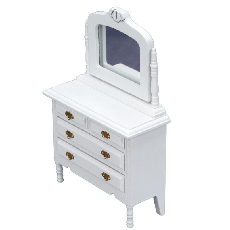 European Style Dollhouses Wardrobe Cabinet Wooden Dresser Toy For 1/12 Scale Miniature Home Decors