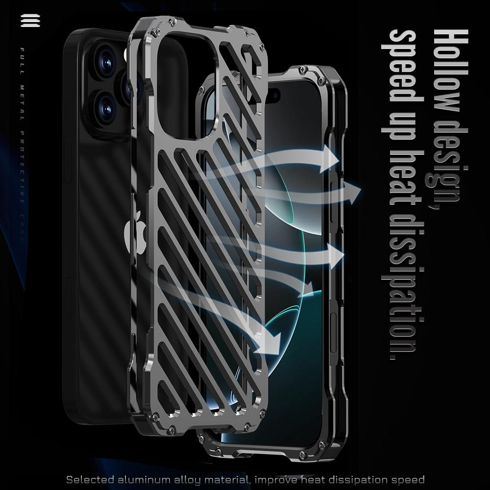 R-JUST RJ-50 For iPhone 16 Pro Max Aluminum Alloy Armor Case Hollow Shockproof Back Cover