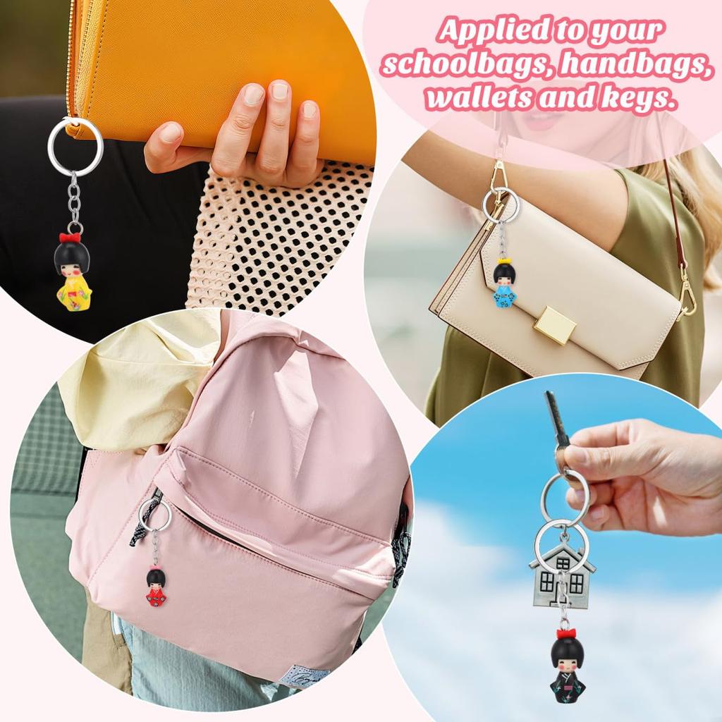 HOLIDYOYO 6-teilige traditionelle Kimono-Puppen Schlüsselanhänger, Niedliche Zinklegierung, Langlebig, Leicht und Kompakt, Perfekt als japanisches Souvenir (Zufällige Farbe)