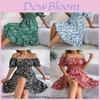 Euro Sommer Florales A-Linien-Kleid mit Rüschensaum für Freizeitkleidung