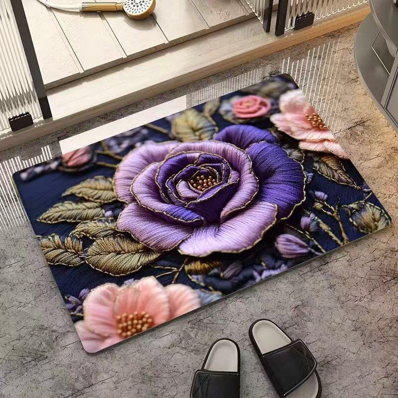 Floral Cross-Border Doormat: Dirt-Resistant, Easy-Clean Doorway Pad for Dust Removal