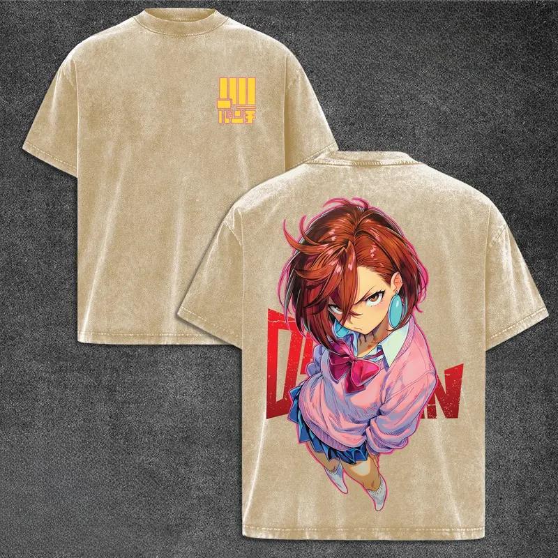 T-shirt Imprimé Dandadan Momo Ayase Hommes Femmes T-shirts en Coton Lavé Manga Vintage T-shirt Harajuku Masculin Décontracté Manches Courtes T-shirt