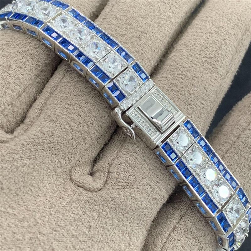 Silver Sapphire Ruby Emerald High Carbon Diamond Gemstone Bracelets Bangle Jewelry Anniversary Gifts