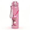 1PC Pink Long Ear Bunny Cartoon Print 750ml Color Plastic Sports Water Bottle Leakproof Flip Straw Lid Suitable for Sports Office Home Use