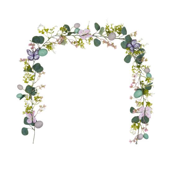 Ostergirlande Künstliche Eiergirlande mit Lammohren Blättern für Frühling Kaminsims Kamin Fenster Wand Innen Außen Dekor