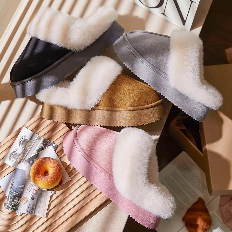 Mode 2025 Winter Plüsch Warme Baumwollschuhe Neue Mode Flauschige Plateau-Hausschuhe für Damen Frau Komfort Rutschfest Unisex Heim-Hausschuhe