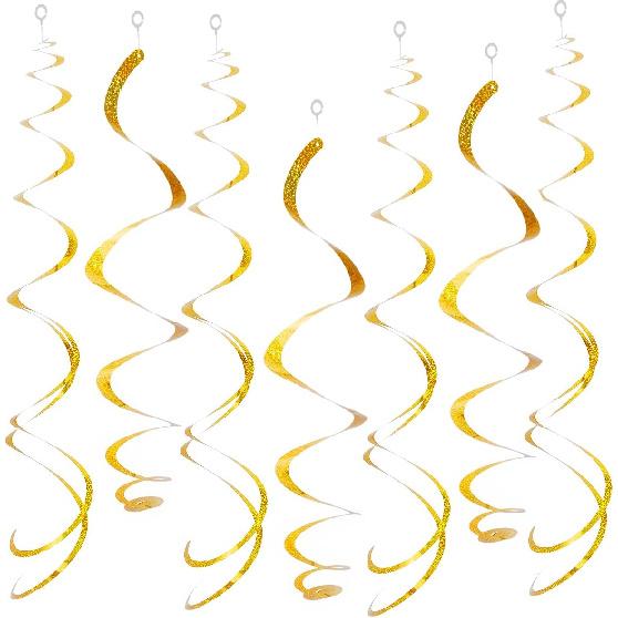30Pc Gold and Black Party Party Swirl Decorations Foil Swirl Hanging Decoration Plastic Streamer for Ceiling 22 In