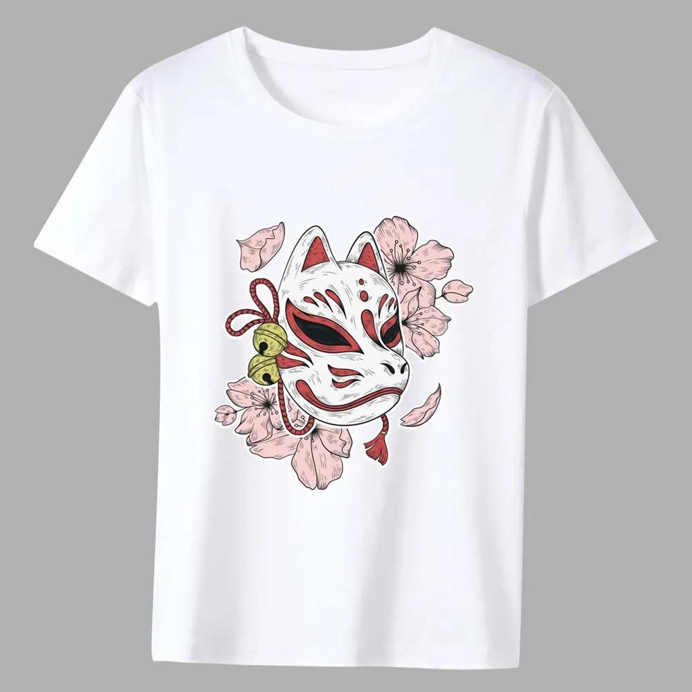 Men's T-Shirt Japanese Style Comics Mask Pattern Series Male Tee Shirt Dropshipping White Classic O-neck Man Short-sleeved Tops