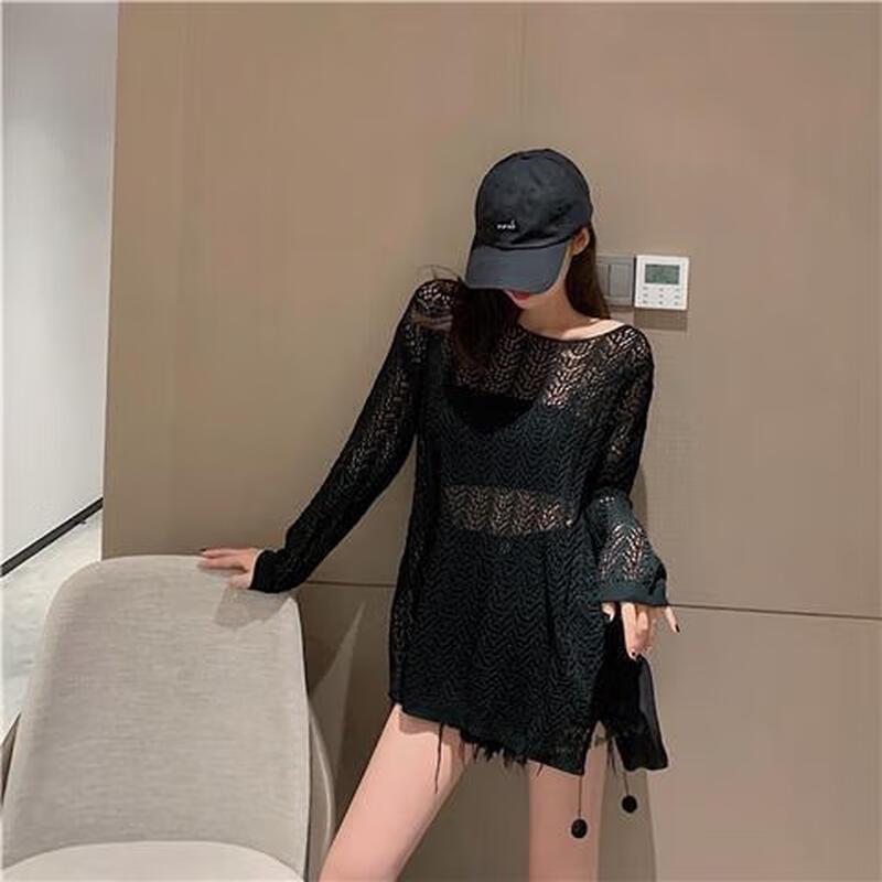 

Men s Crochet Mesh Long Sleeve Knit Shirt